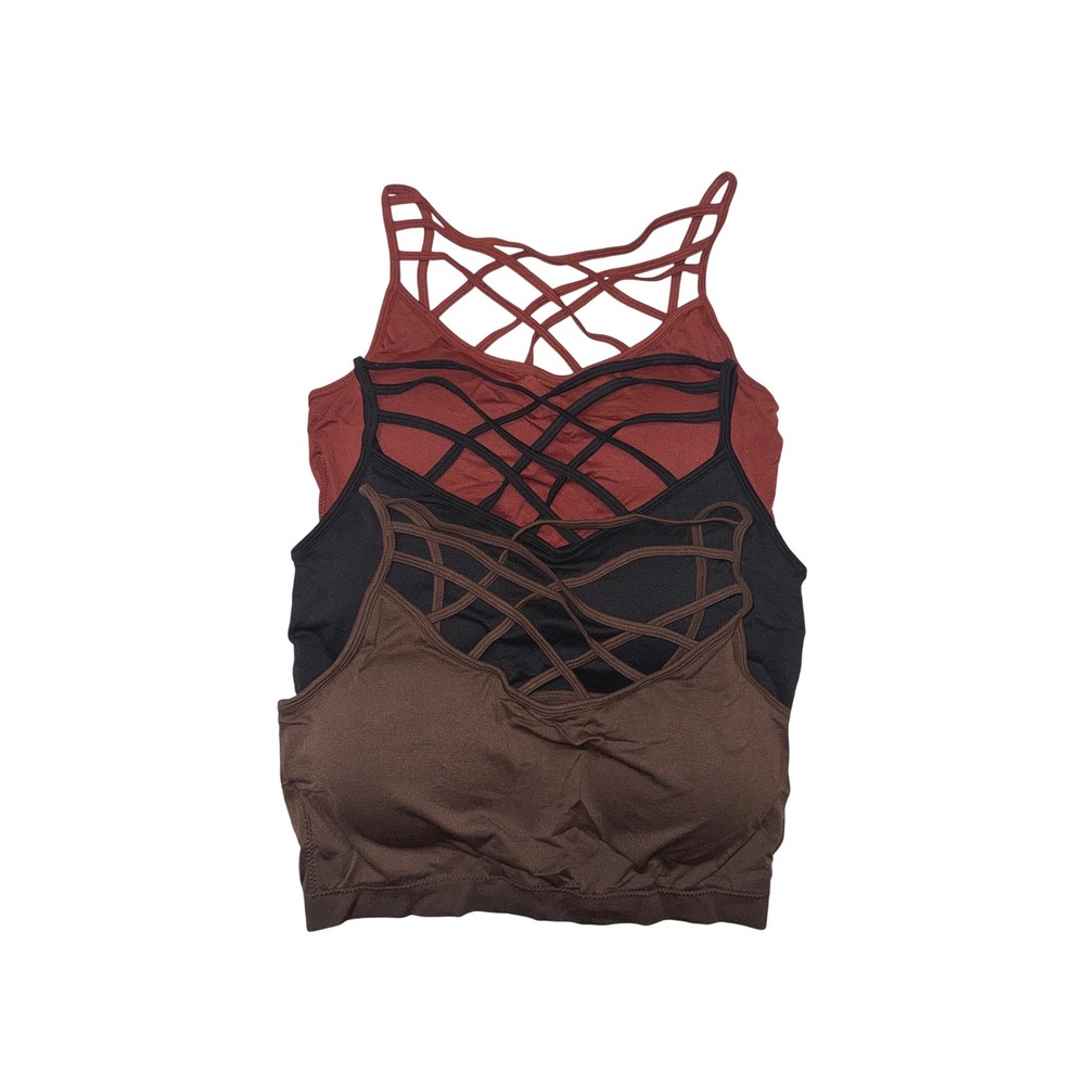 Zenana Outfitters Strappy Bralette Set in Rust, Black, and Brown